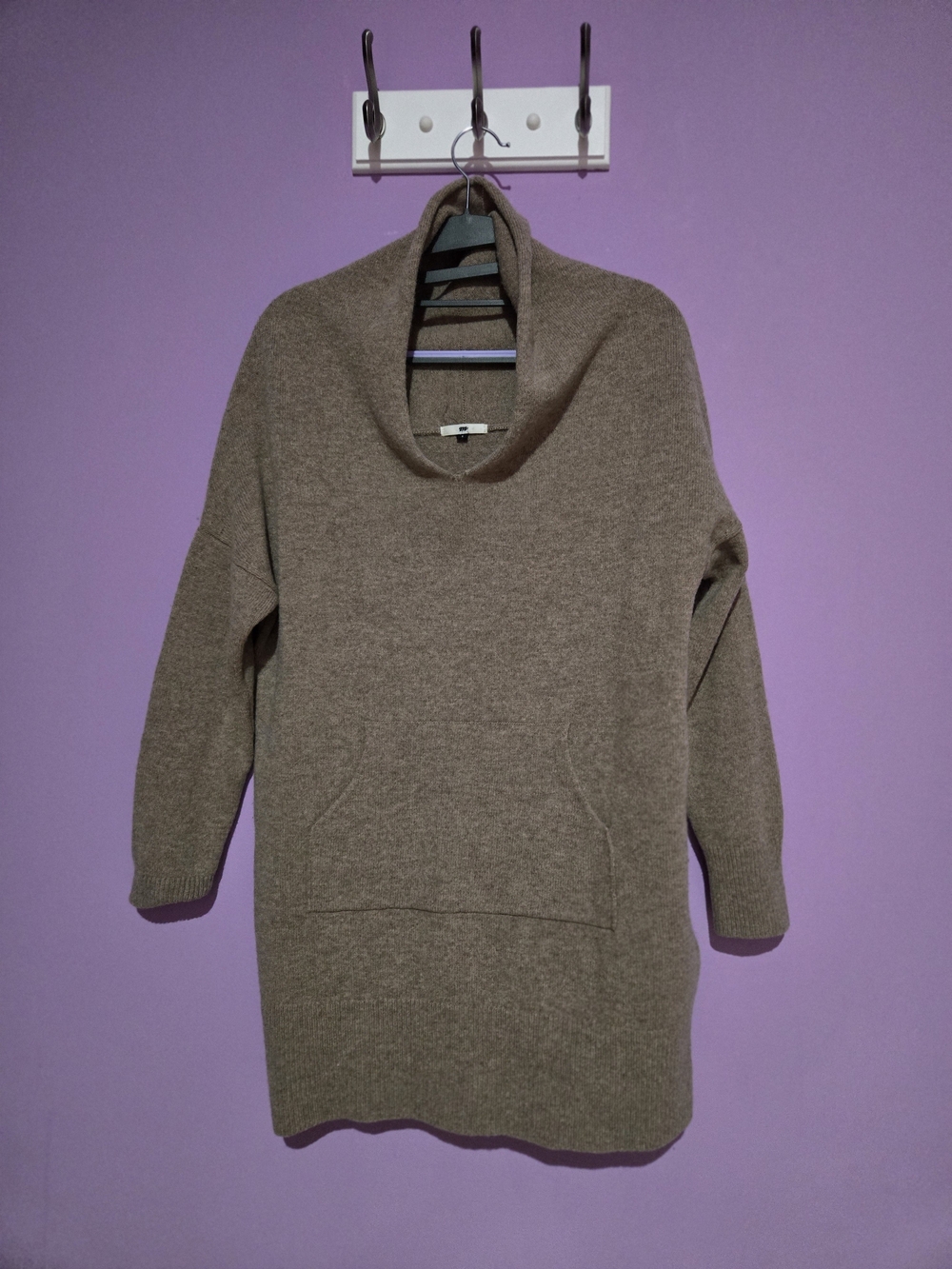 Cozy Taupe Cowl-Neck Women's Sweater - 99% Wool